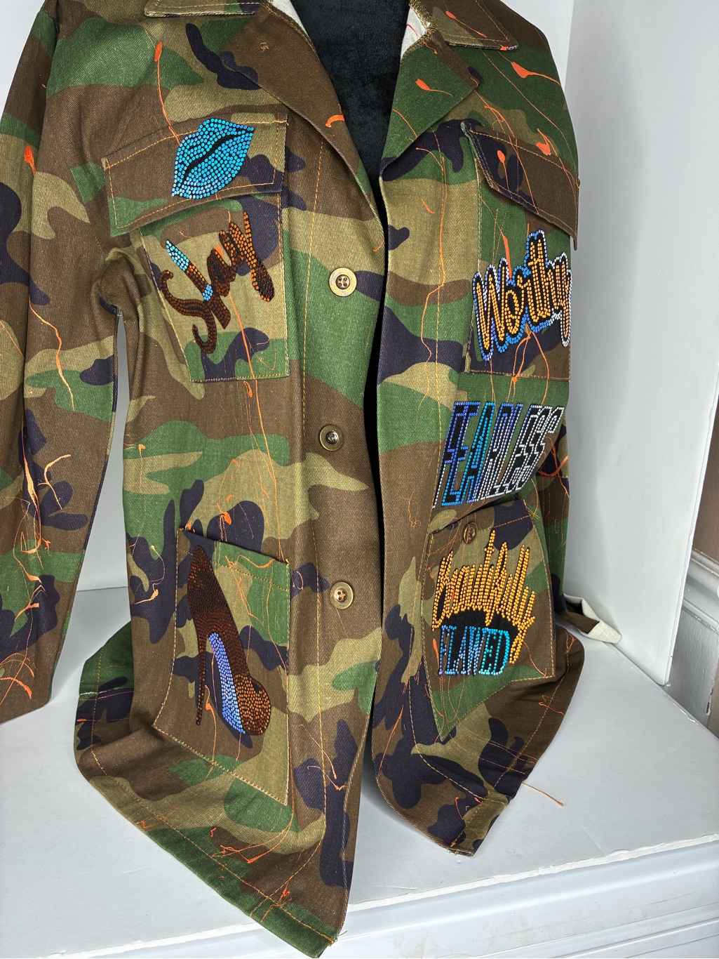 Embellished Camo Utility Jacket Embellished Patches